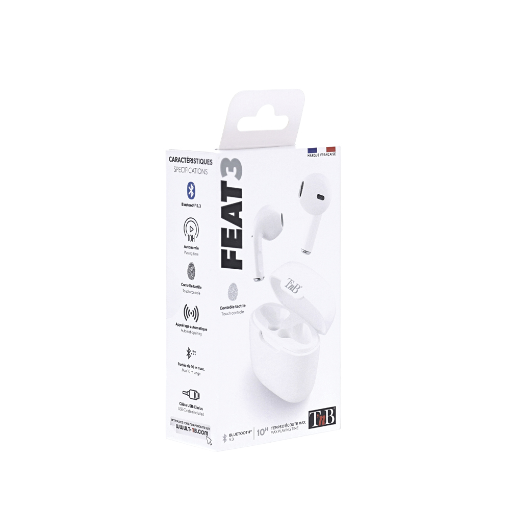 Ακουστικά Bluetooth με θήκη φόρτισης EBFEATWH3 TNB λευκά - Image 3