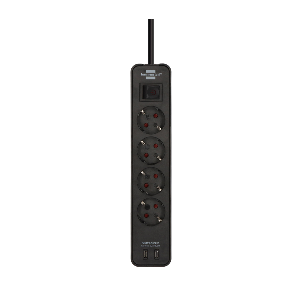 Πολύπριζο 4 θέσεων με 2 x USB-C και διακόπτη BRENNENSTUHL 1153240106 Ecolor μάυρο - Image 2