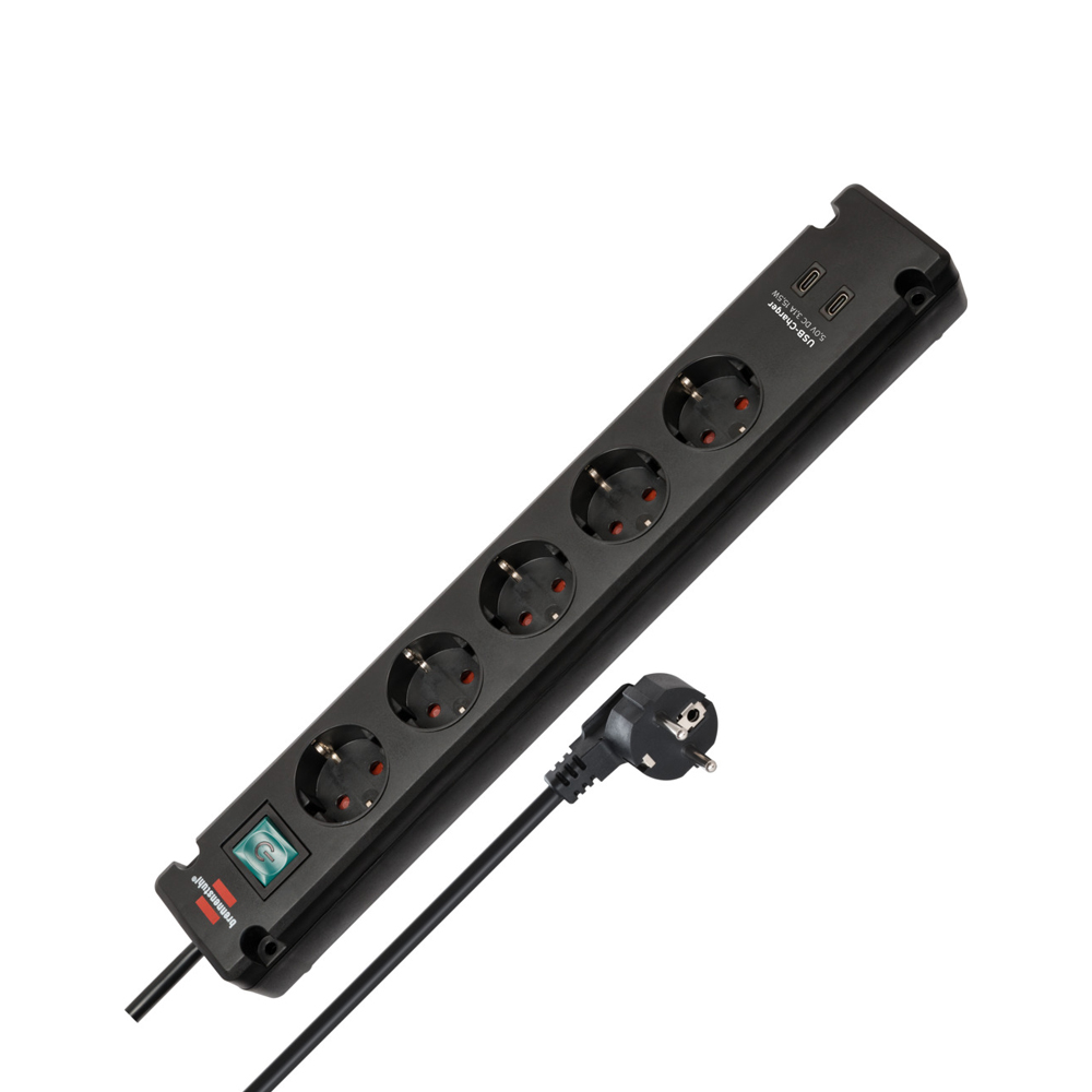 Πολύπριζο 5 θέσεων με 2 x USB-C με διακόπτη και 3m καλώδιο BRENNENSTUHL 1150660415 Bremounta